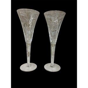 Pair Waterford Crystal Millennium LOVE Toasting Flutes Champagne Glasses Hearts